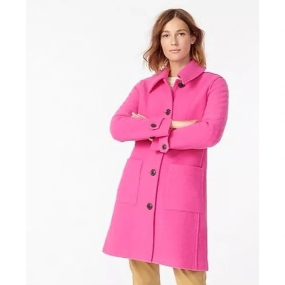 NWT J. CREW Lady Coat in Italian Boiled Wool Fuchsia Pink Peacoat J Crew 0​ - Picture 8 of 12